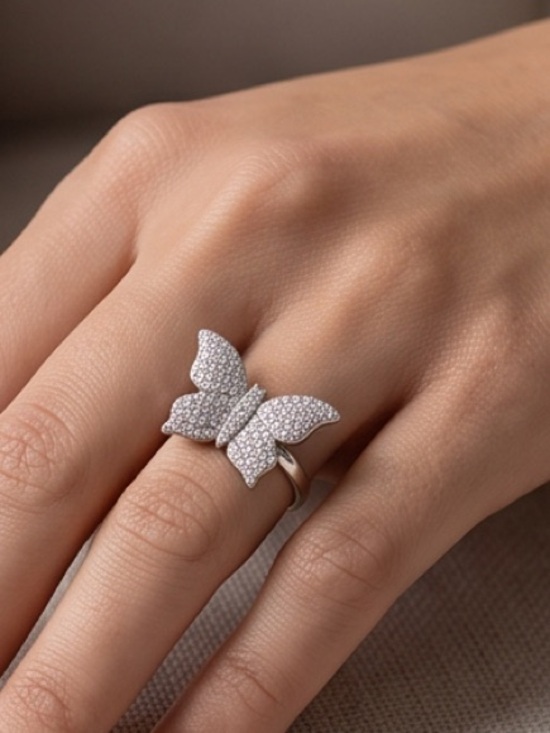 Moissanite Jewelry - Sparkling Silver Moissanite Pavé Ring